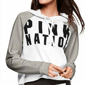 PINK nation Victoria’s secret black and white cropped Raglan hoodie